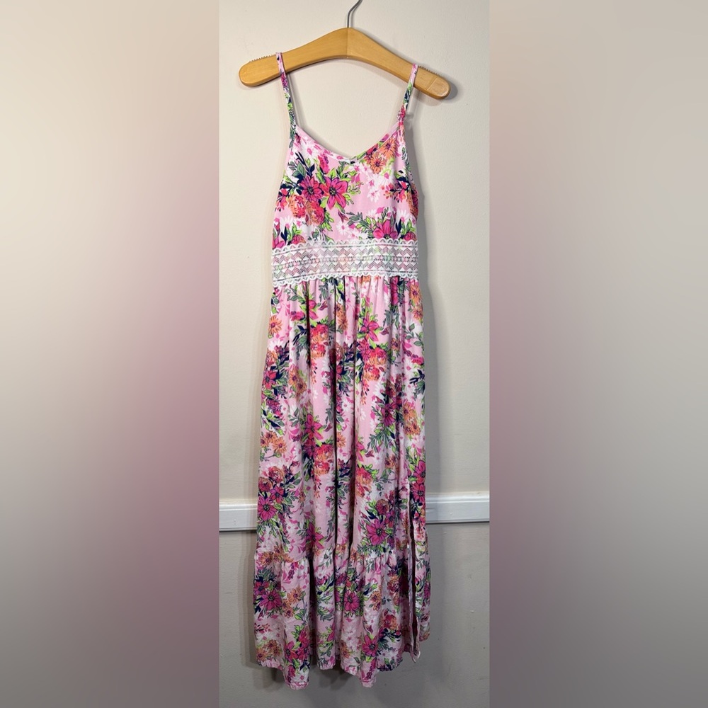 btween | Floral & Lace Pink Spaghetti Strapped Girls Dress | Size 7